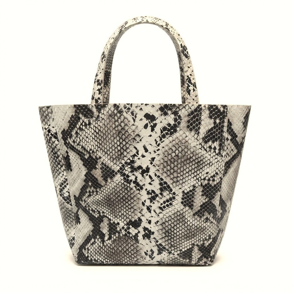 Shiraleah Grey White Snakeskin Mini Tote Bag Vegan Leather Handbag Magnetic Snap